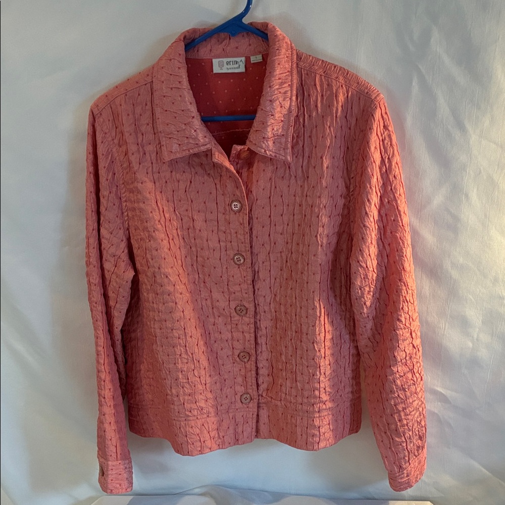Erin London salmon puckered lightweight button up boxy fit short jacket size L